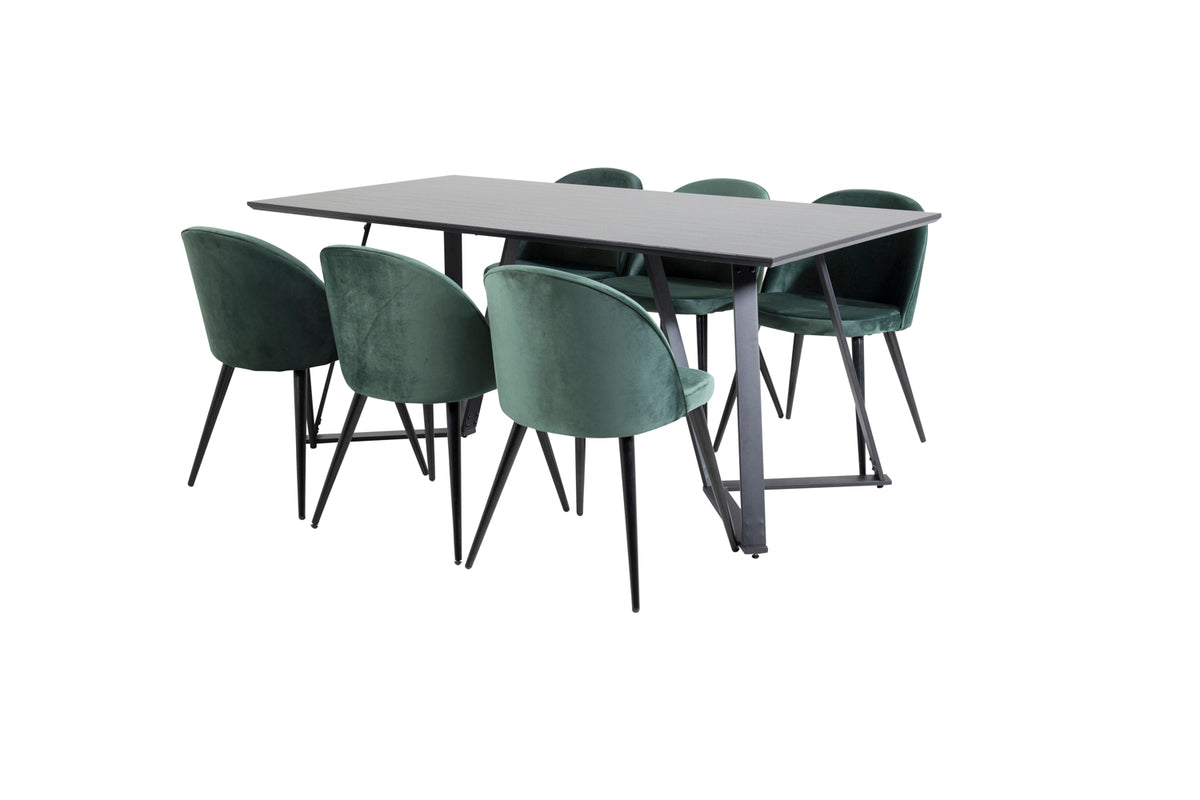 Dining Chair 2-pack Green + Rectangular Dining Table 180 x 75 x 90 Black