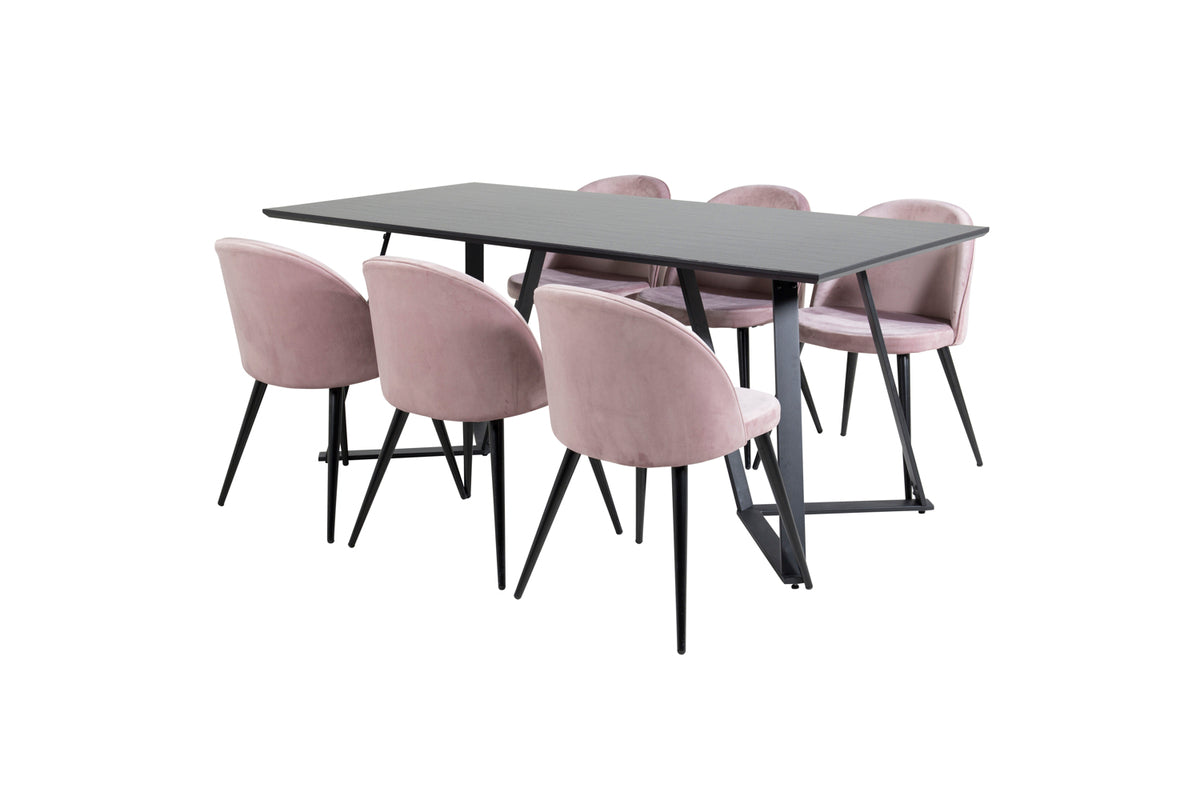 Dining Chair 2-pack Dusty Pink + Rectangular Dining Table 180 x 75 x 90 Black