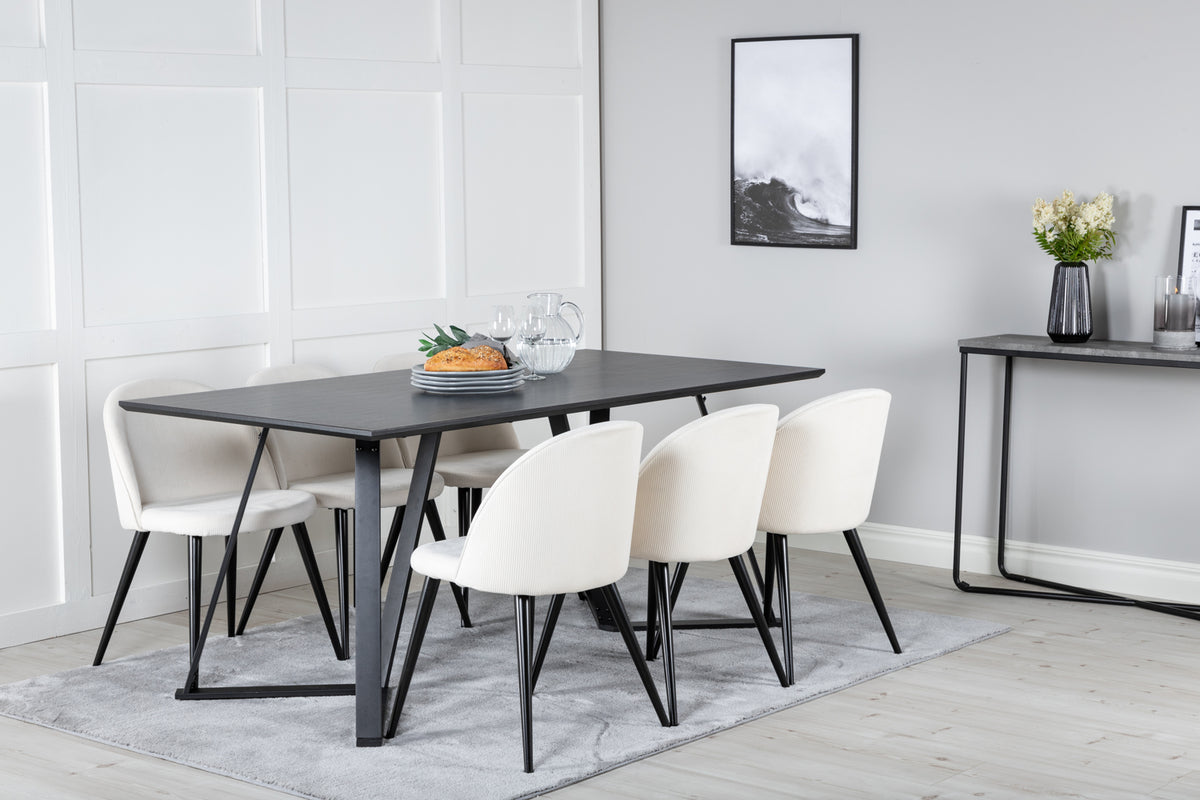 Rectangular Dining Table 180 x 75 x 90 Black + Dining Chair 2-pack Cream