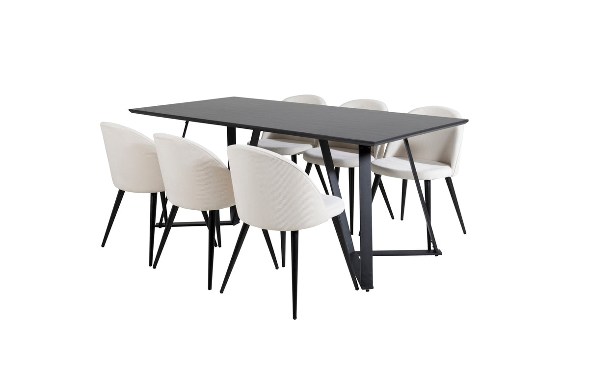 Rectangular Dining Table 180 x 75 x 90 Black + Dining Chair 2-pack Cream