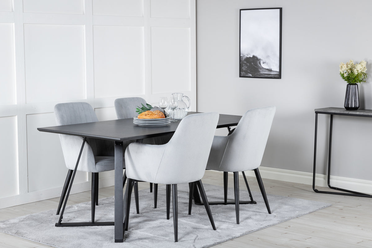 Dining Chair 2-pack Light Grey + Rectangular Dining Table 180 x 75 x 90 Black