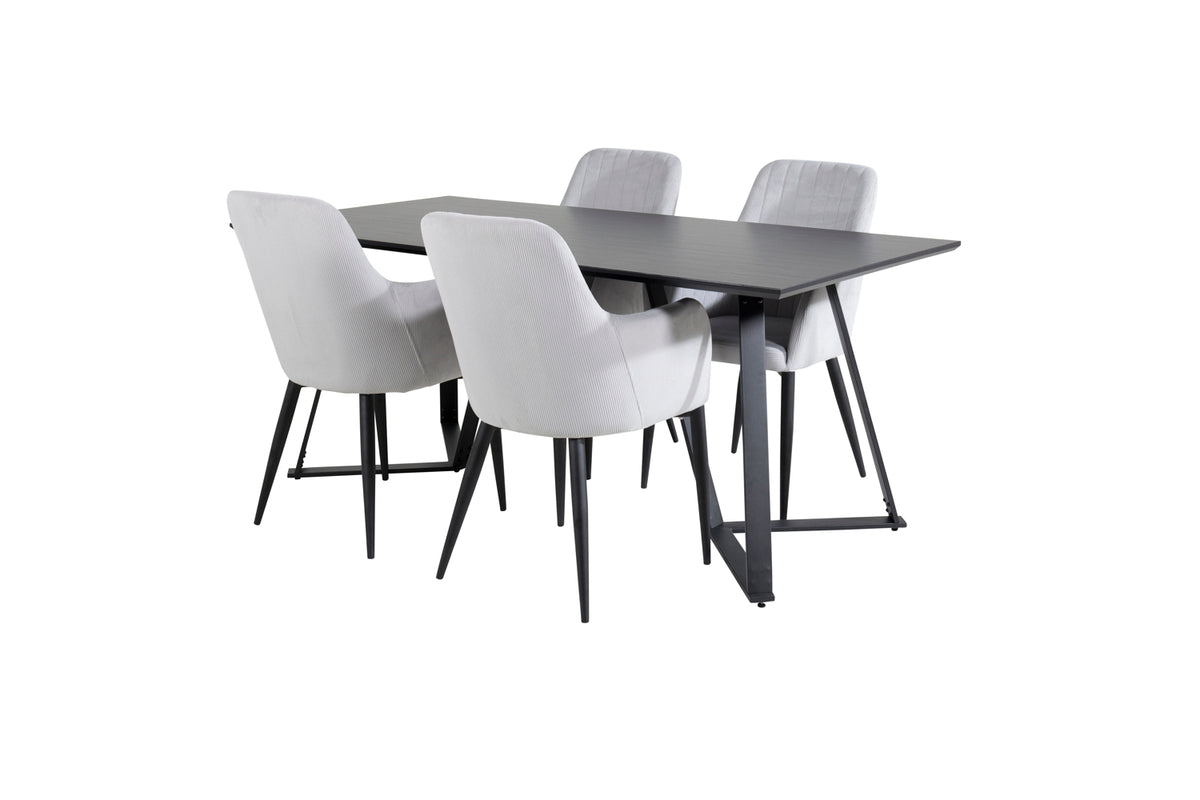 Dining Chair 2-pack Light Grey + Rectangular Dining Table 180 x 75 x 90 Black