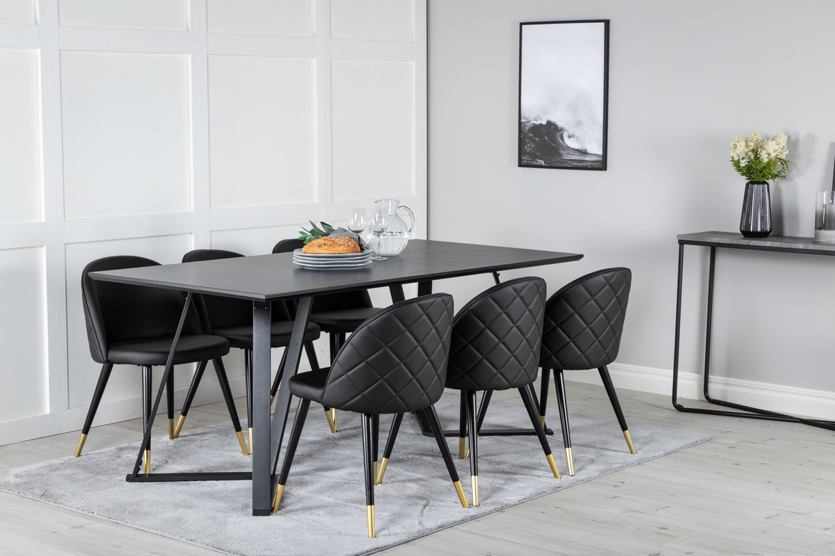 Rectangular Dining Table 180 x 75 x 90 Black + Dining Chair 2-pack Black