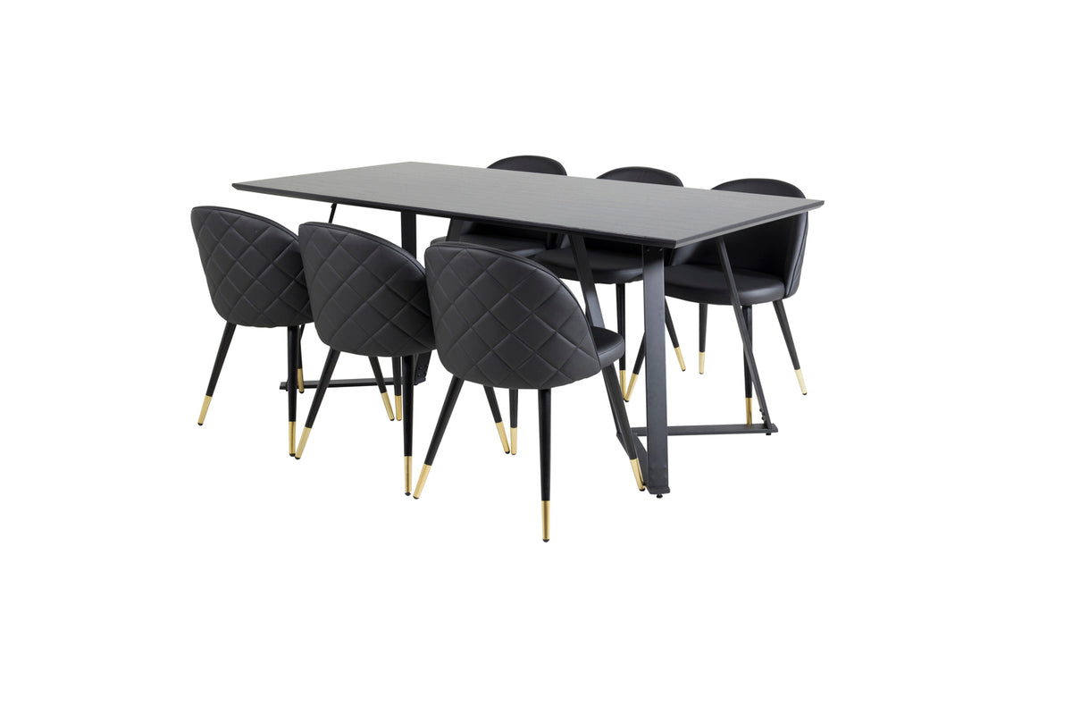 Rectangular Dining Table 180 x 75 x 90 Black + Dining Chair 2-pack Black