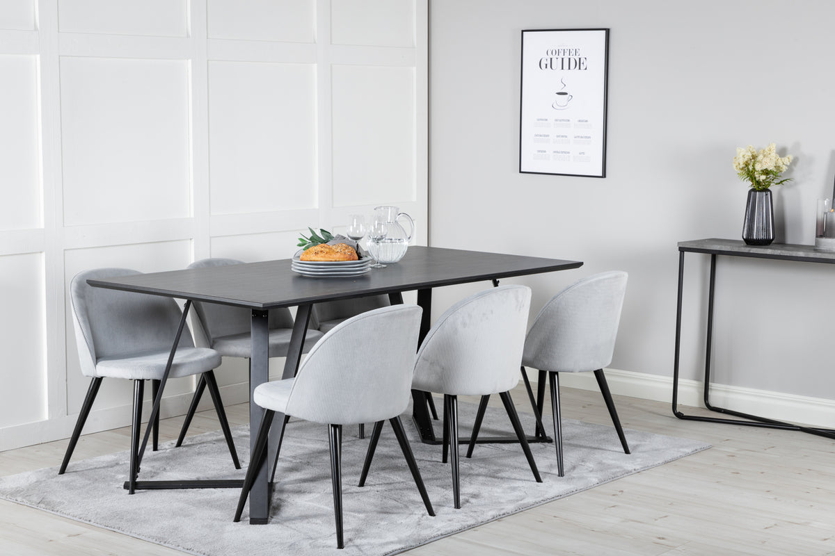 Rectangular Dining Table 180 x 75 x 90 Black + Dining Chair 2-pack Light Grey