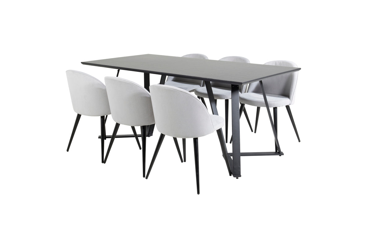 Rectangular Dining Table 180 x 75 x 90 Black + Dining Chair 2-pack Light Grey