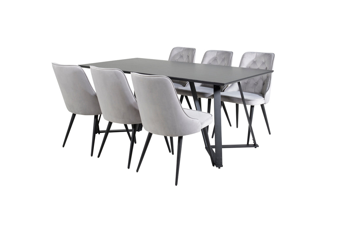 Rectangular Dining Table 180 x 75 x 90 Black + Dining Chair 2-pack Light Grey