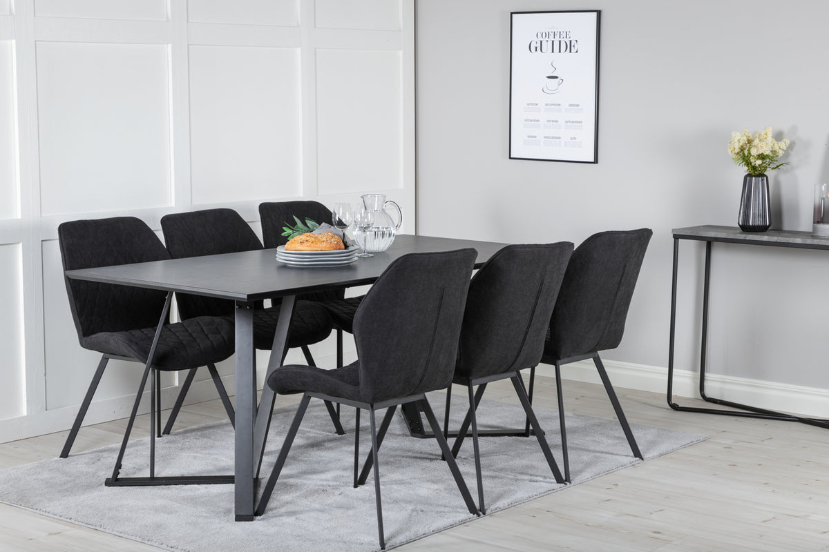 Dining Chair 2-pack Black + Rectangular Dining Table 180 x 75 x 90 Black