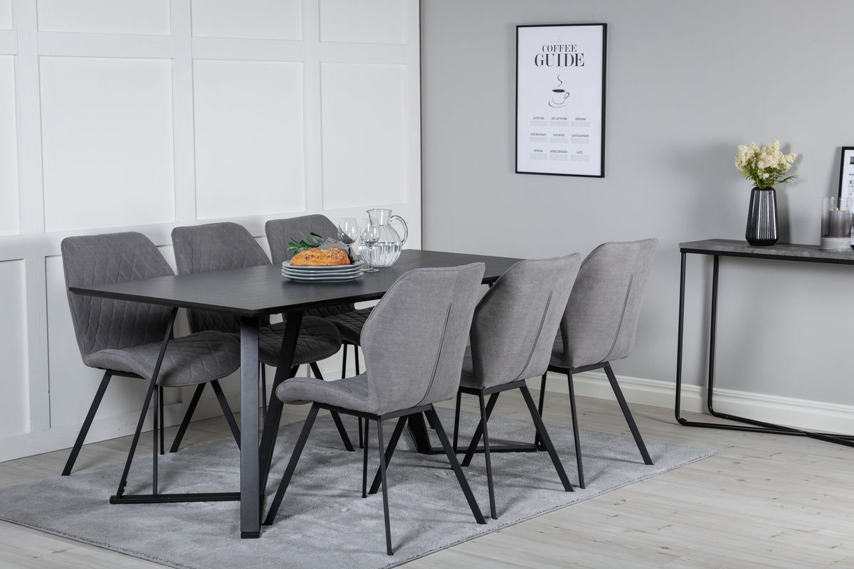 Dining Chair 2-pack Grey + Rectangular Dining Table 180 x 75 x 90 Black
