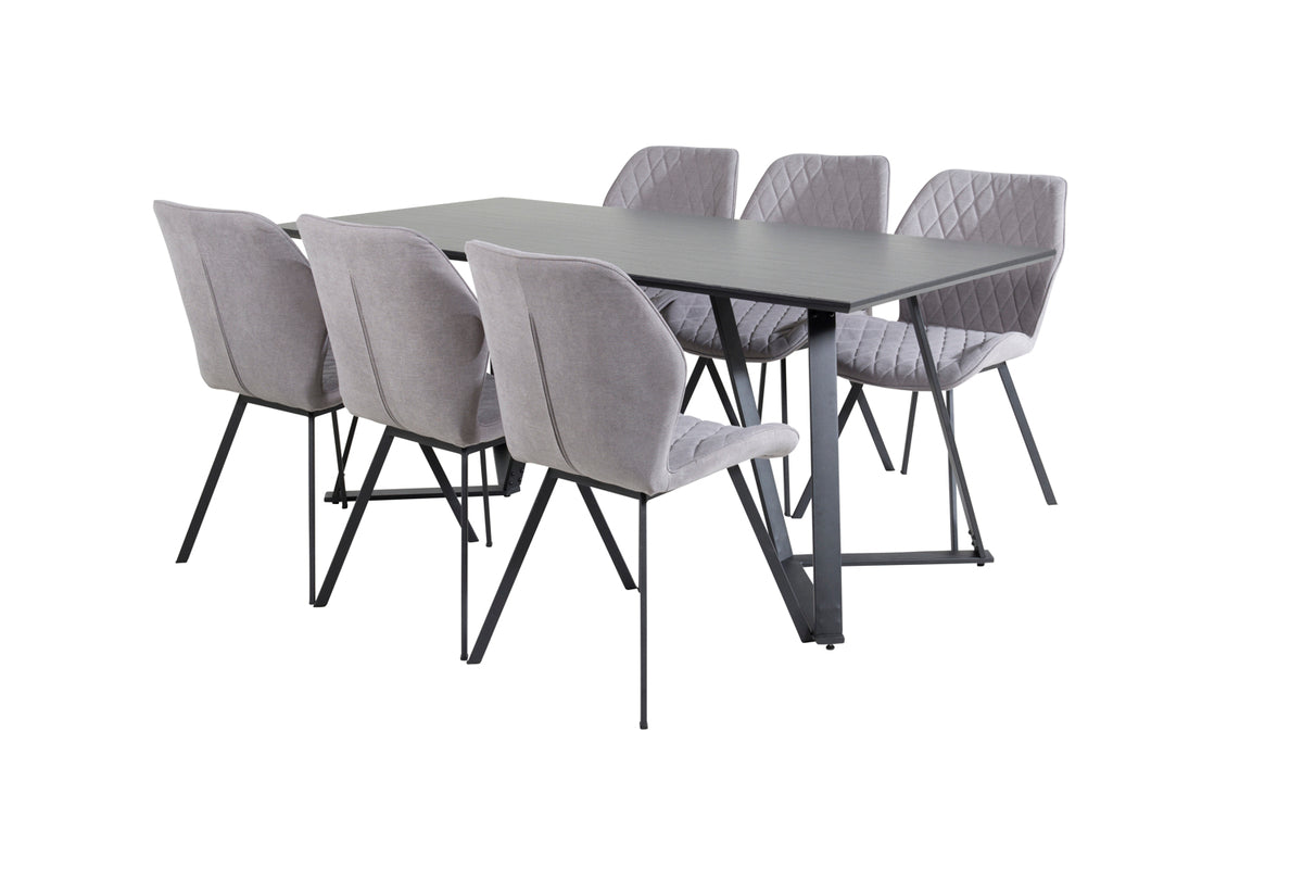 Dining Chair 2-pack Grey + Rectangular Dining Table 180 x 75 x 90 Black