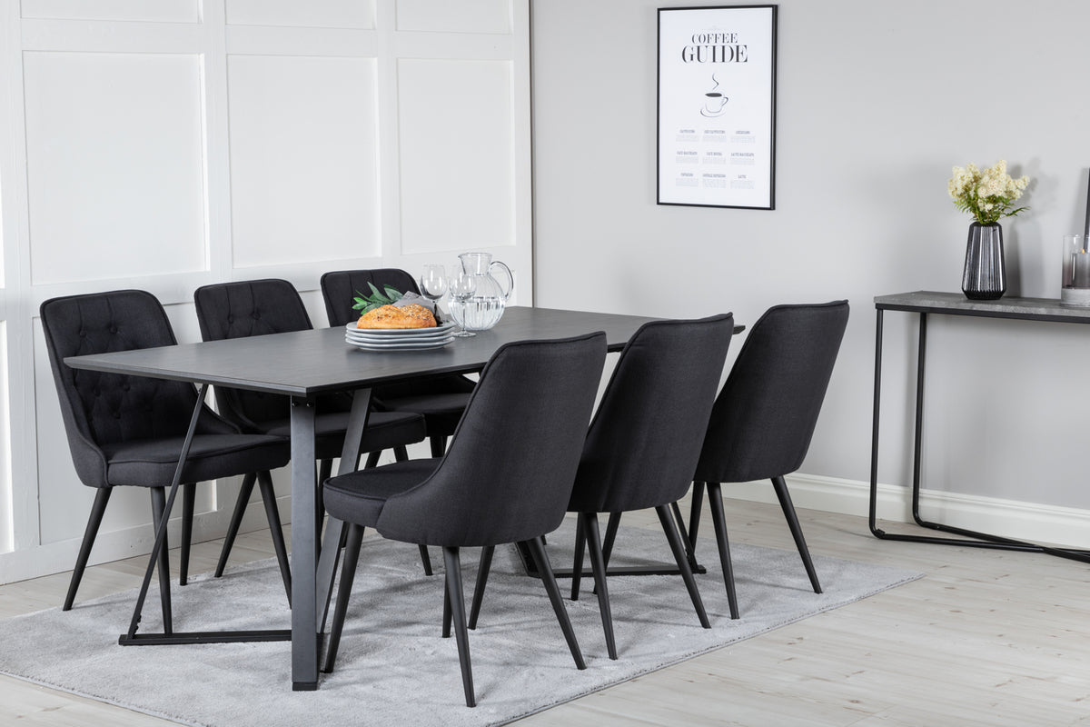 Rectangular Dining Table 180 x 75 x 90 Black + Dining Chair 2-pack Black