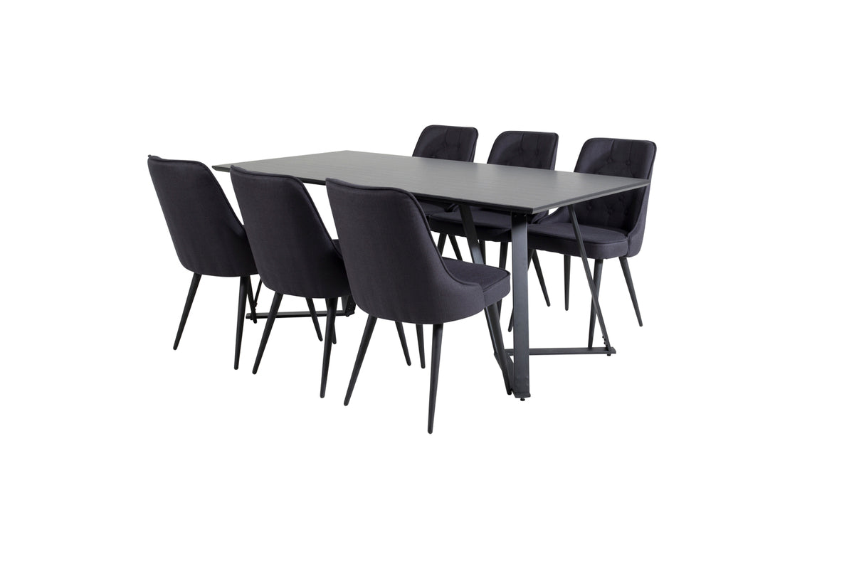 Rectangular Dining Table 180 x 75 x 90 Black + Dining Chair 2-pack Black