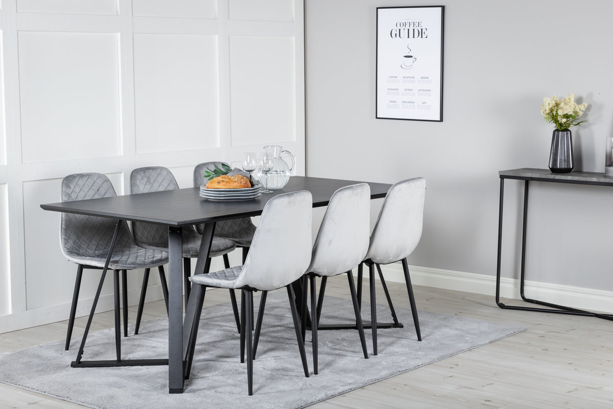 Dining Chair 2-pack Grey + Rectangular Dining Table 180 x 75 x 90 Black