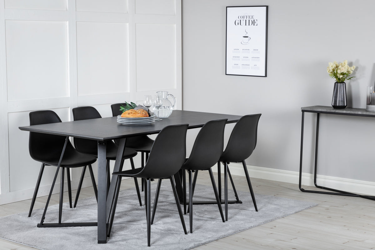 Dining Chair 2-pack Black + Rectangular Dining Table 180 x 75 x 90 Black