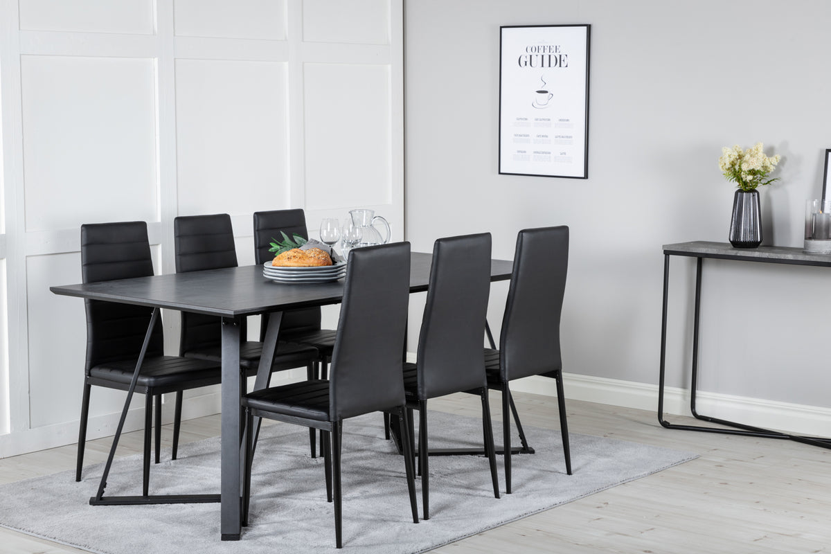 Dining Chair 2-pack Black + Rectangular Dining Table 180 x 75 x 90 Black