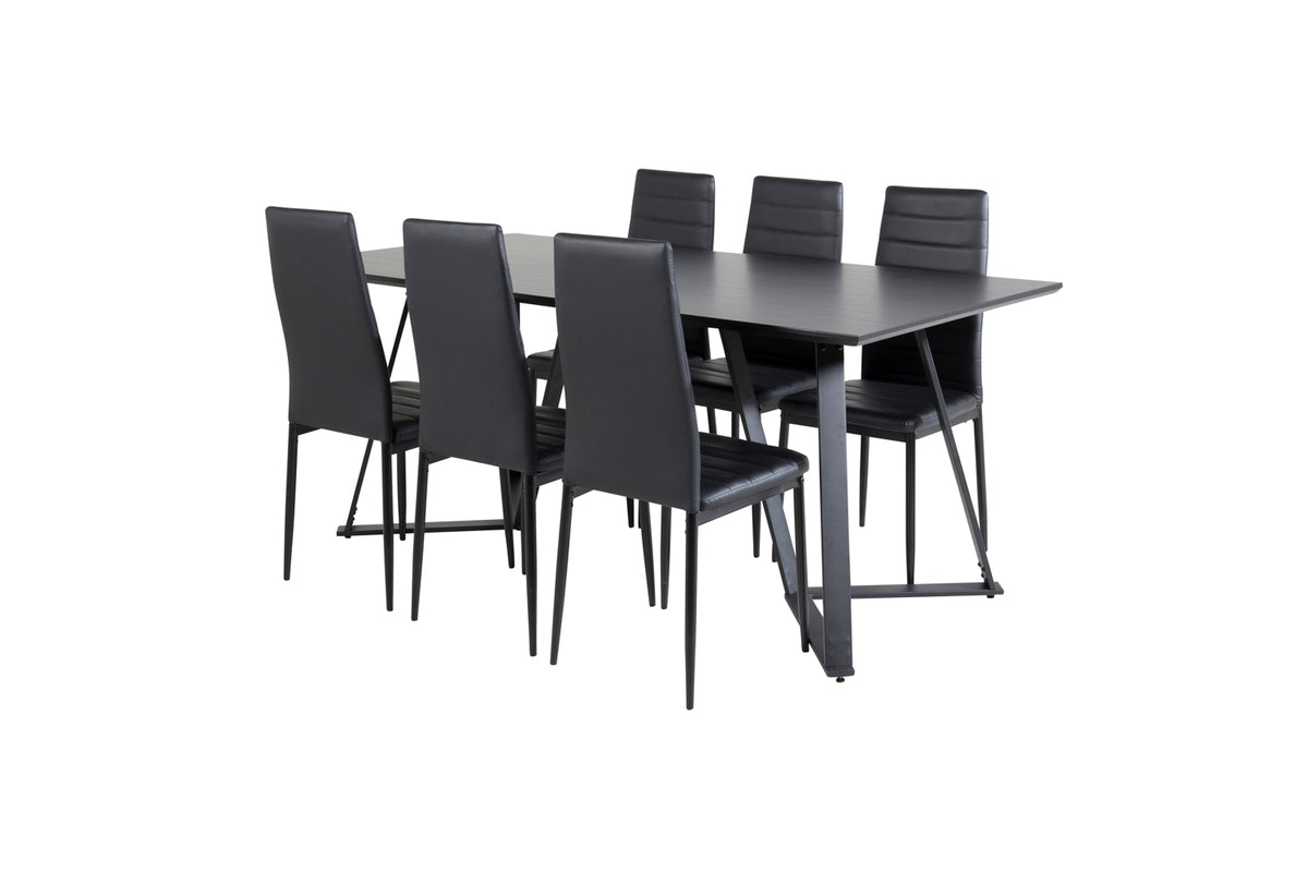 Dining Chair 2-pack Black + Rectangular Dining Table 180 x 75 x 90 Black