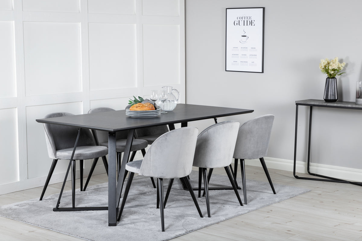 Dining Chair 2-pack Grey + Rectangular Dining Table 180 x 75 x 90 Black