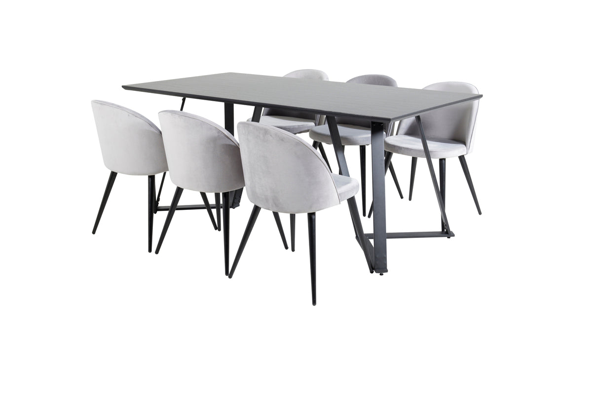 Dining Chair 2-pack Grey + Rectangular Dining Table 180 x 75 x 90 Black