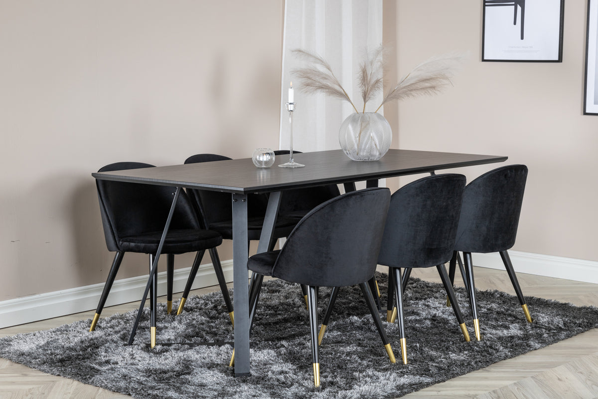 Rectangular Dining Table 180 x 75 x 90 Black + Dining Chair 2-pack Black
