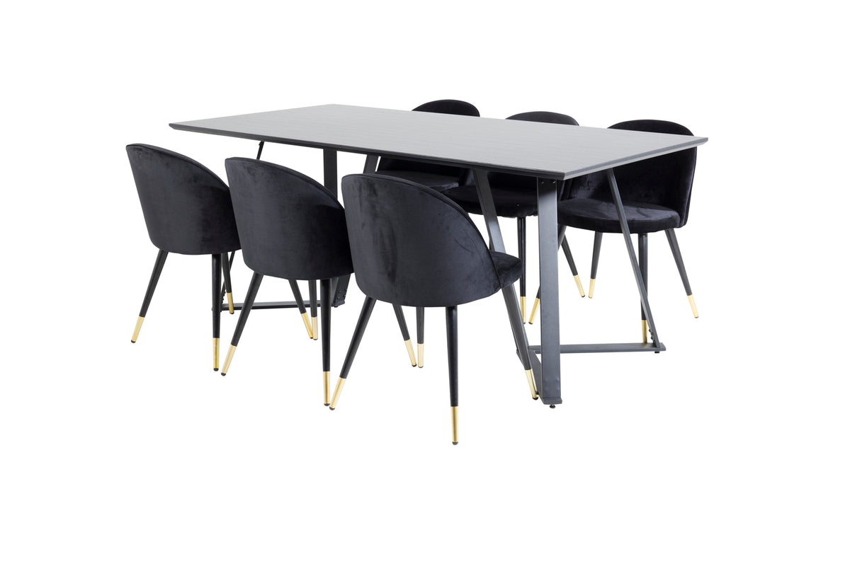 Rectangular Dining Table 180 x 75 x 90 Black + Dining Chair 2-pack Black