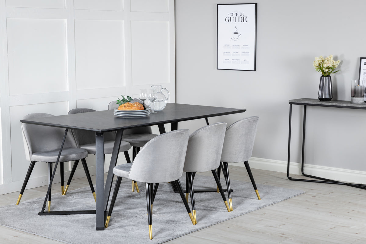 Rectangular Dining Table 180 x 75 x 90 Black + Dining Chair 2-pack Grey