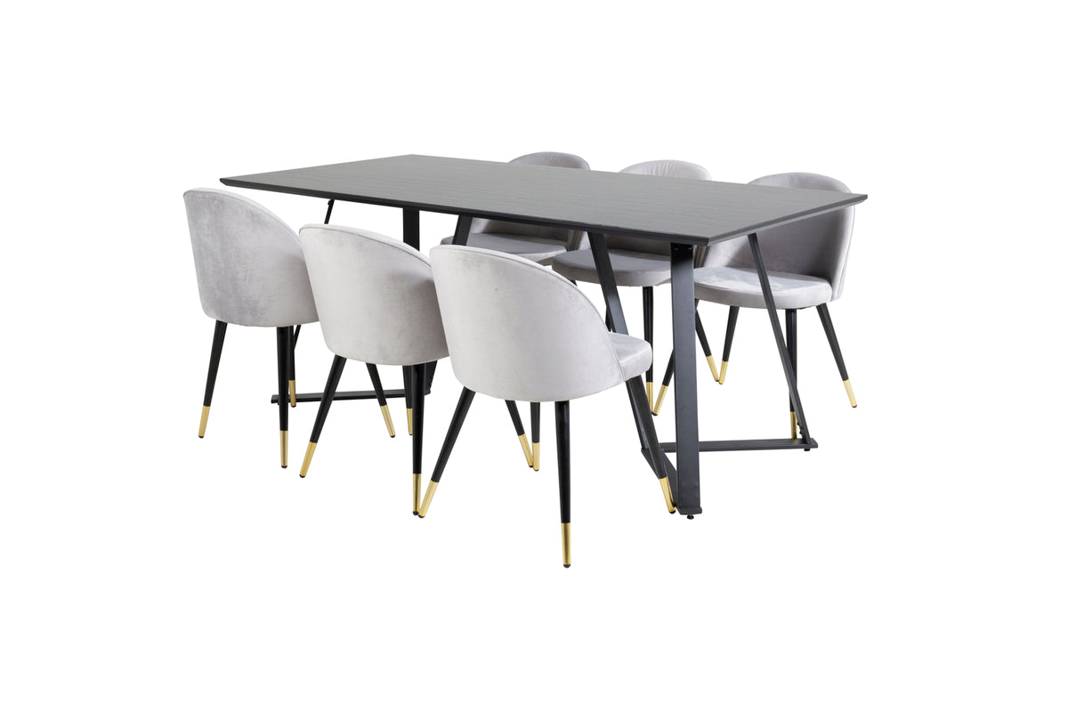 Rectangular Dining Table 180 x 75 x 90 Black + Dining Chair 2-pack Grey