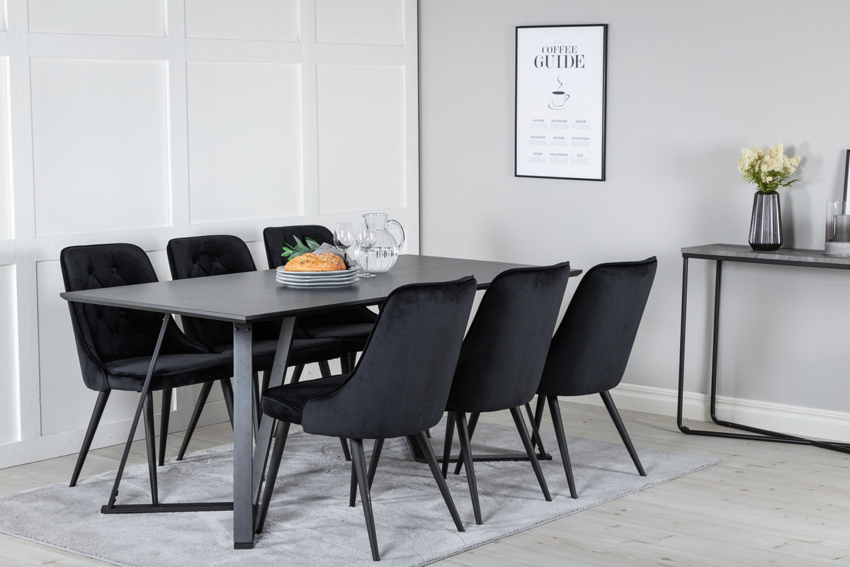 Rectangular Dining Table 180 x 75 x 90 Black + Dining Chair 2-pack Black