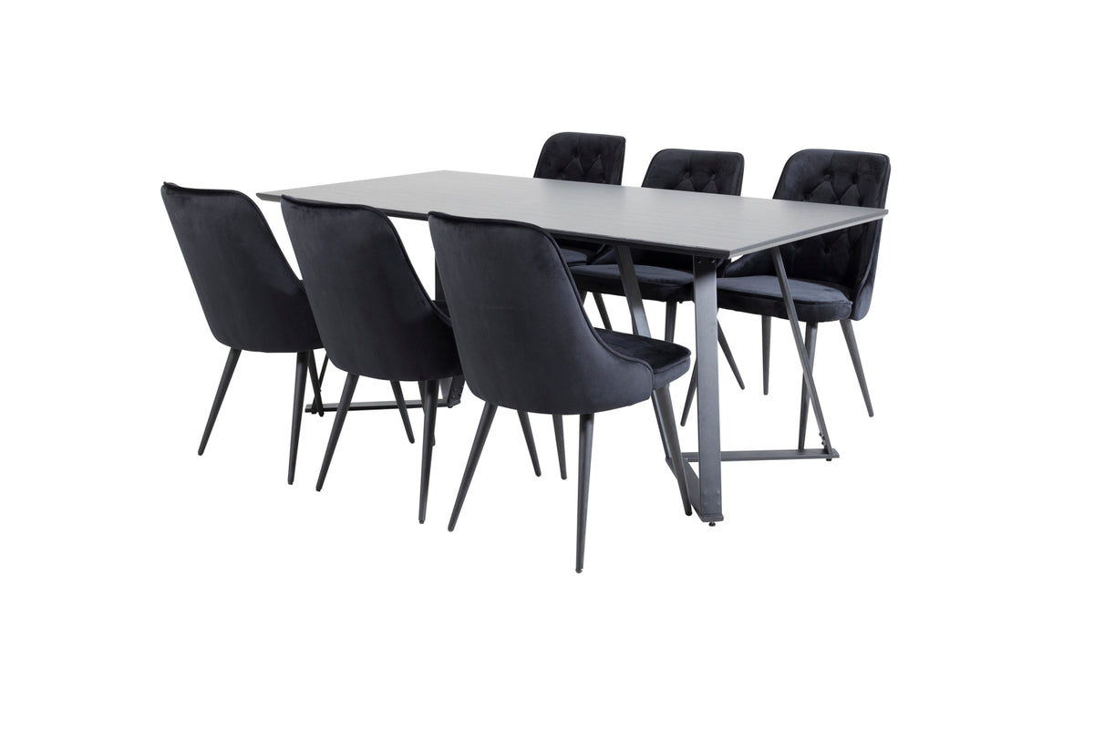 Rectangular Dining Table 180 x 75 x 90 Black + Dining Chair 2-pack Black