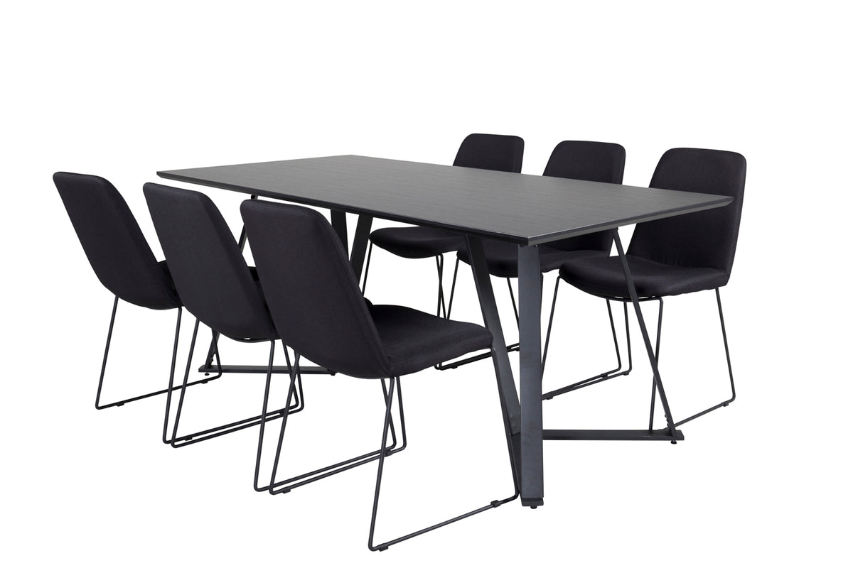 Dining Chair 2-pack Black + Rectangular Dining Table 180 x 75 x 90 Black