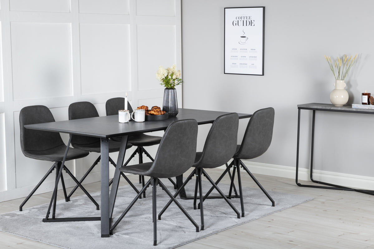 Dining Chair 2-pack Black + Rectangular Dining Table 180 x 75 x 90 Black