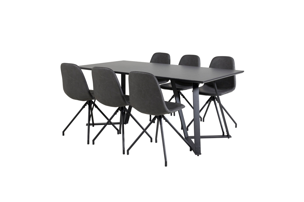 Dining Chair 2-pack Black + Rectangular Dining Table 180 x 75 x 90 Black