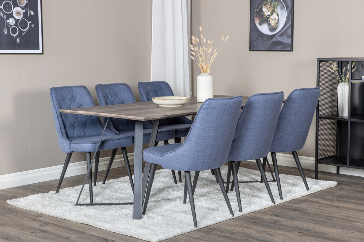 Rectangular Dining Table 180 x 75 x 90 Nature + Dining Chair 2-pack Blue