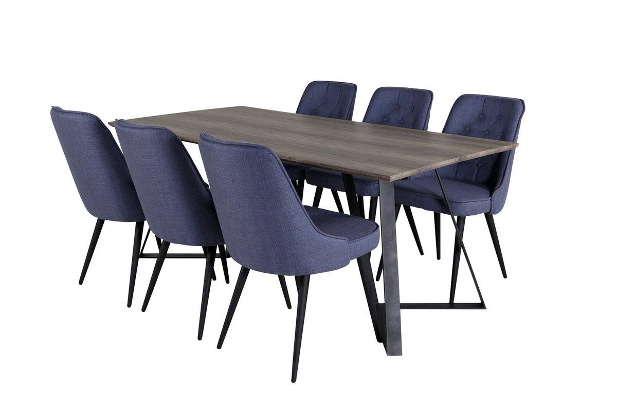 Rectangular Dining Table 180 x 75 x 90 Nature + Dining Chair 2-pack Blue