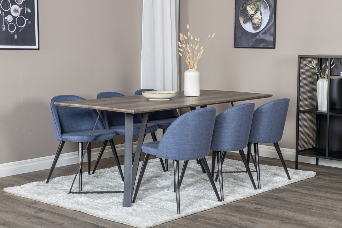 Dining Chair 2-pack Blue + Rectangular Dining Table 180 x 75 x 90 Nature