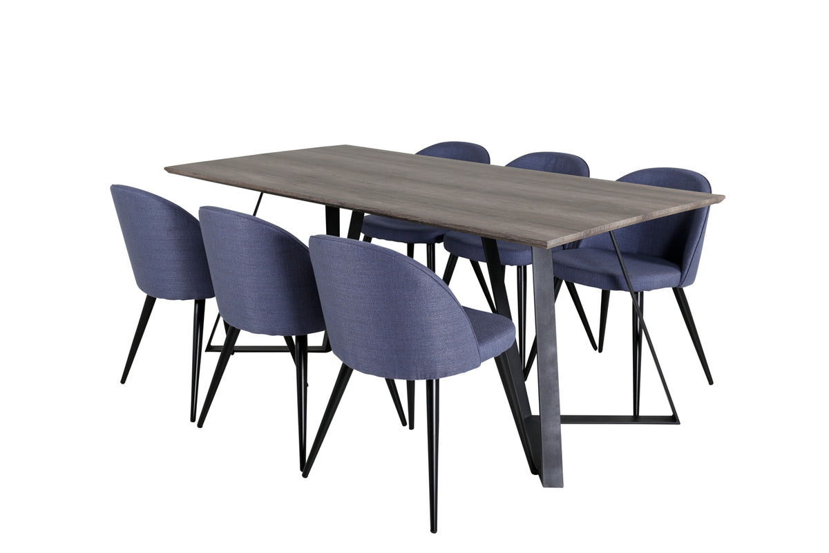 Dining Chair 2-pack Blue + Rectangular Dining Table 180 x 75 x 90 Nature
