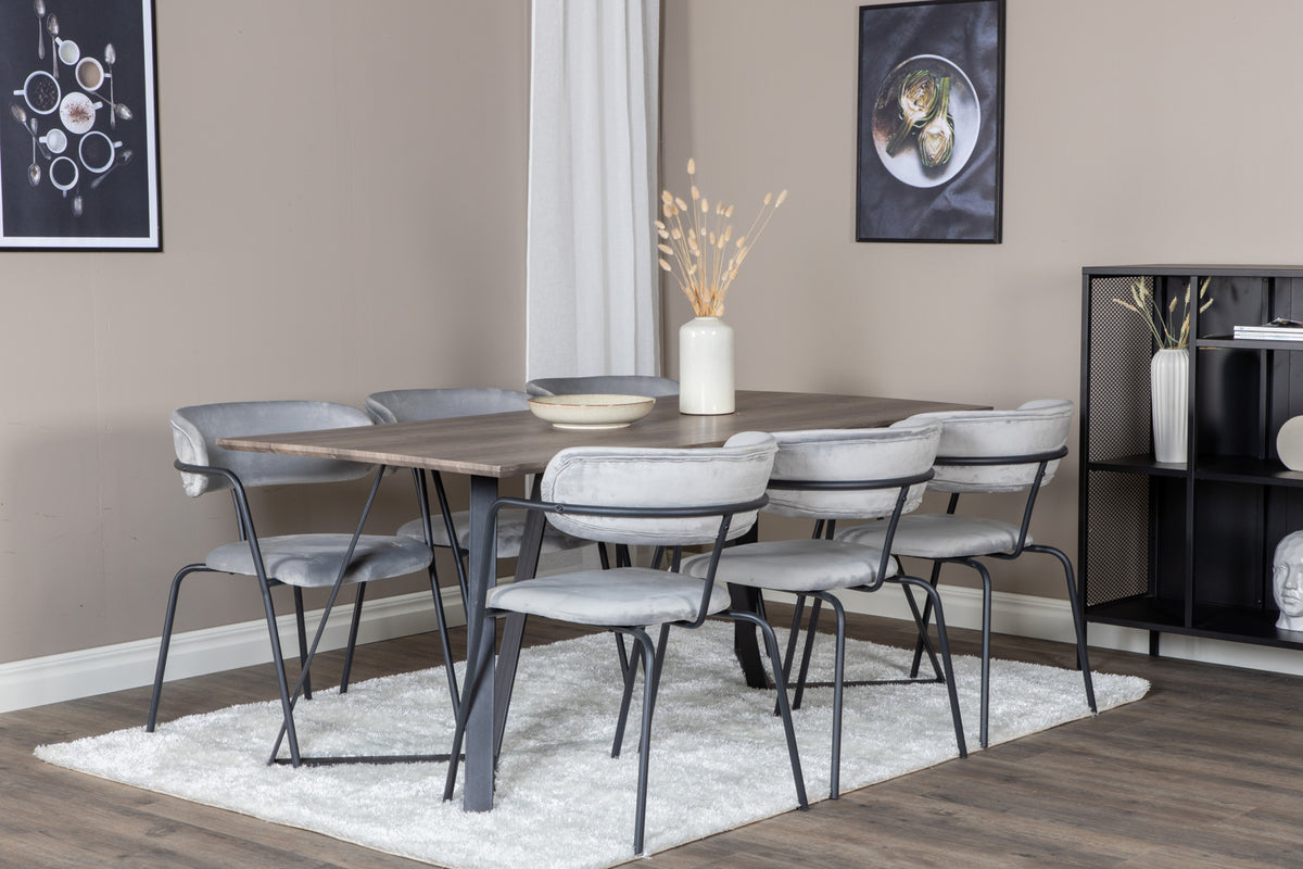 Dining Chair 2-pack Grey + Rectangular Dining Table 180 x 75 x 90 Nature