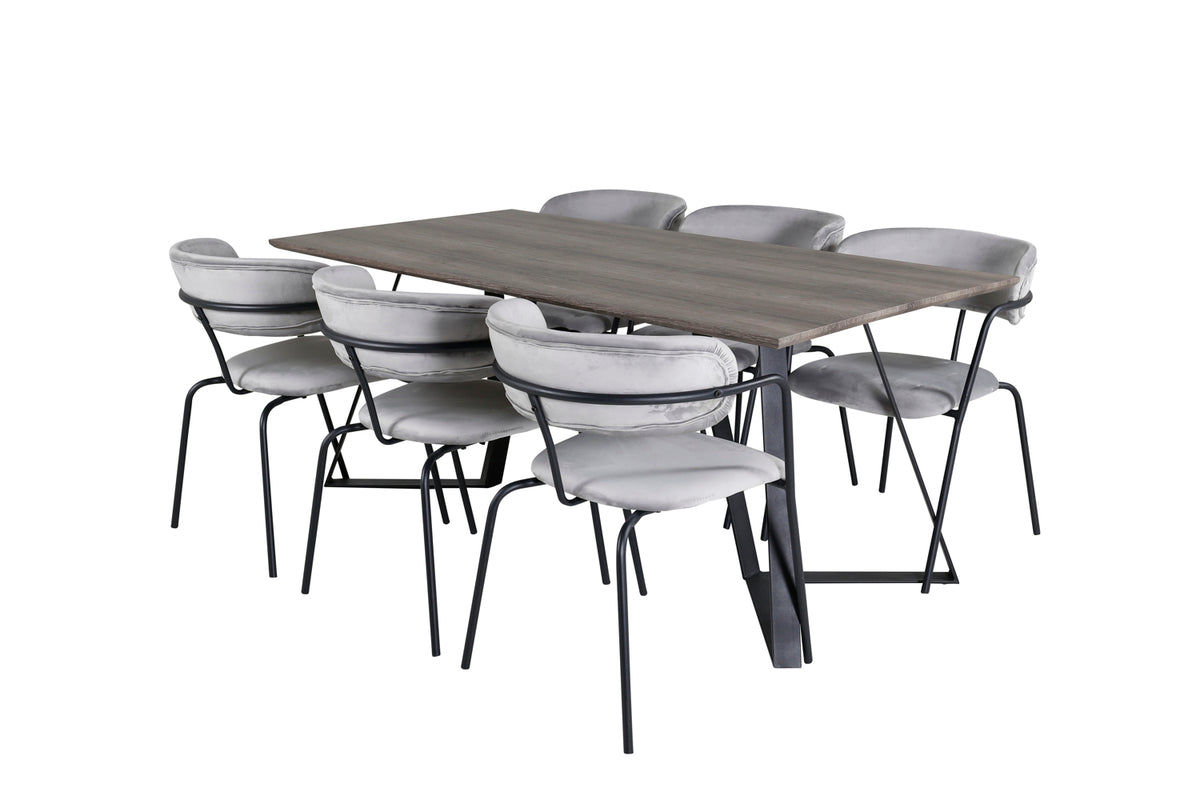 Dining Chair 2-pack Grey + Rectangular Dining Table 180 x 75 x 90 Nature