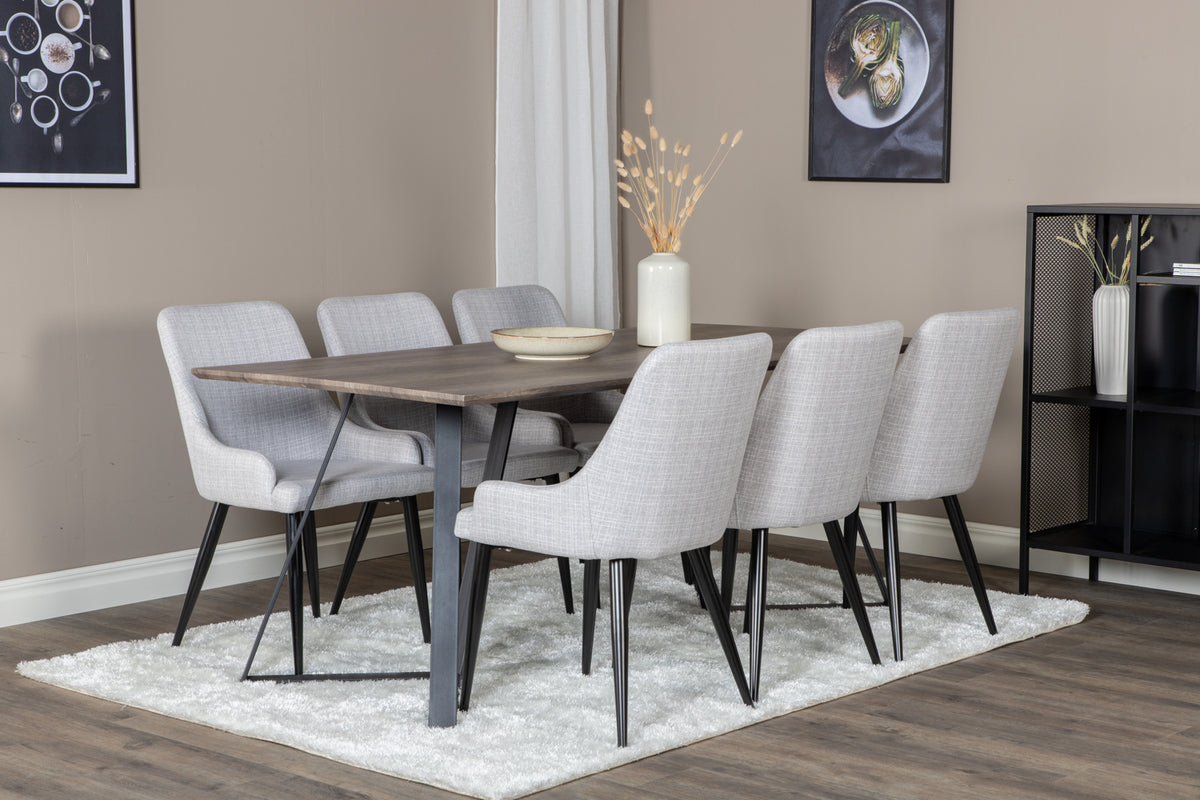 Dining Chair 2-pack Grey + Rectangular Dining Table 180 x 75 x 90 Nature