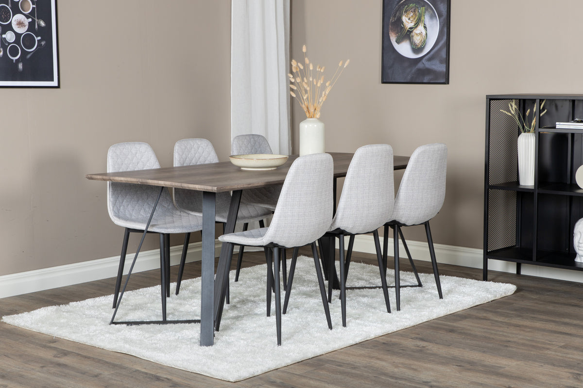 Dining Chair 2-pack Grey + Rectangular Dining Table 180 x 75 x 90 Nature