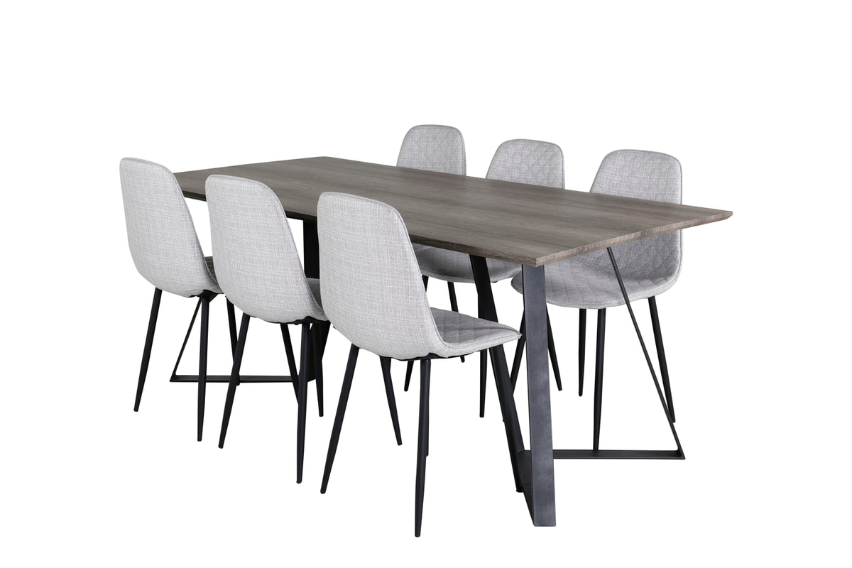 Dining Chair 2-pack Grey + Rectangular Dining Table 180 x 75 x 90 Nature