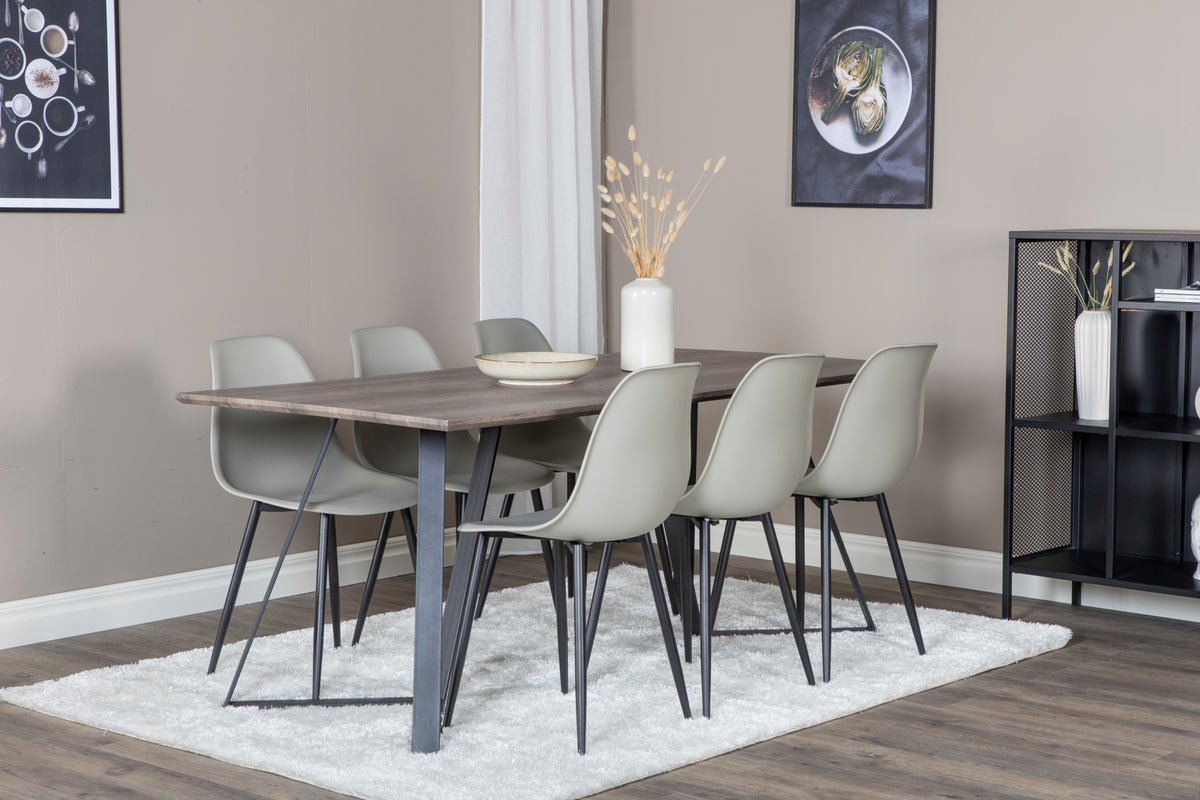 Dining Chair 2-pack Grey + Rectangular Dining Table 180 x 75 x 90 Nature
