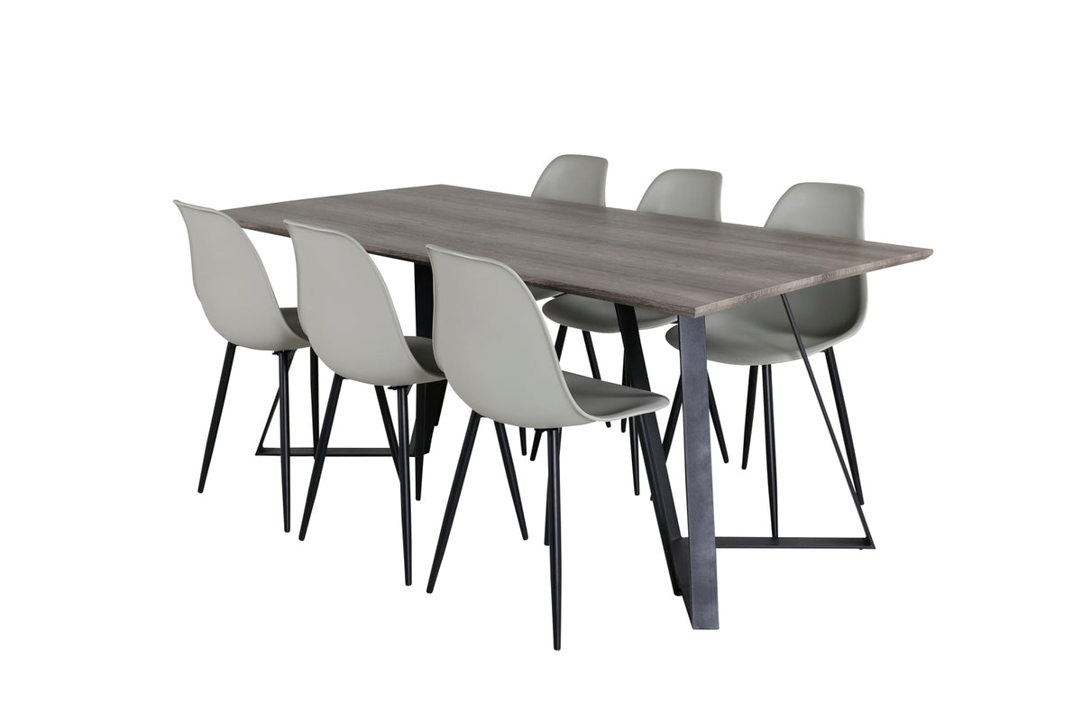 Dining Chair 2-pack Grey + Rectangular Dining Table 180 x 75 x 90 Nature