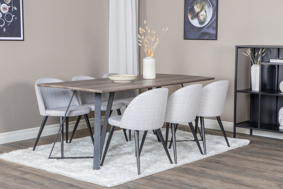Dining Chair 2-pack Grey + Rectangular Dining Table 180 x 75 x 90 Nature