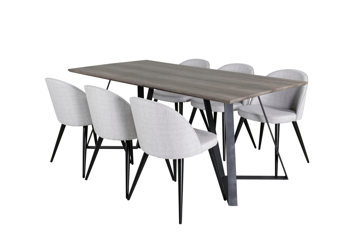 Dining Chair 2-pack Grey + Rectangular Dining Table 180 x 75 x 90 Nature