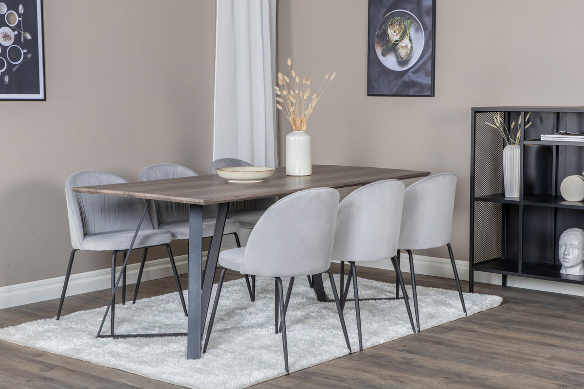 Dining Chair 2-pack Grey + Rectangular Dining Table 180 x 75 x 90 Nature