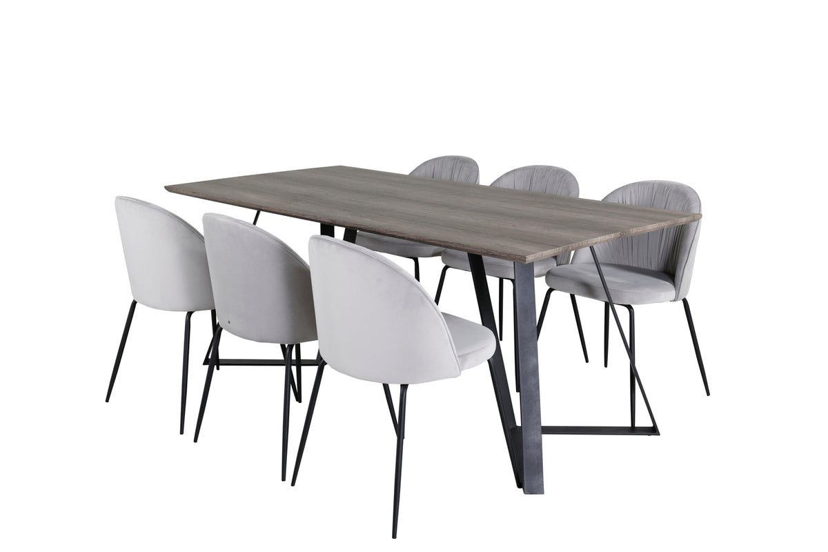 Dining Chair 2-pack Grey + Rectangular Dining Table 180 x 75 x 90 Nature