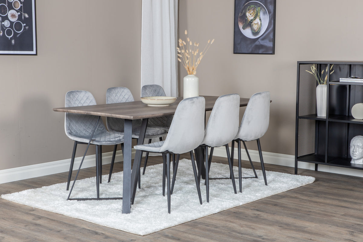 Dining Chair 2-pack Grey + Rectangular Dining Table 180 x 75 x 90 Nature