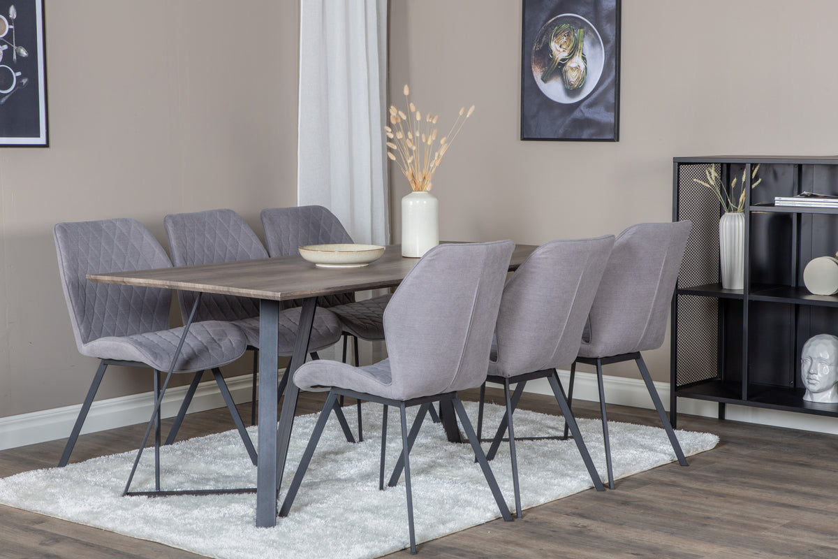 Dining Chair 2-pack Grey + Rectangular Dining Table 180 x 75 x 90 Nature