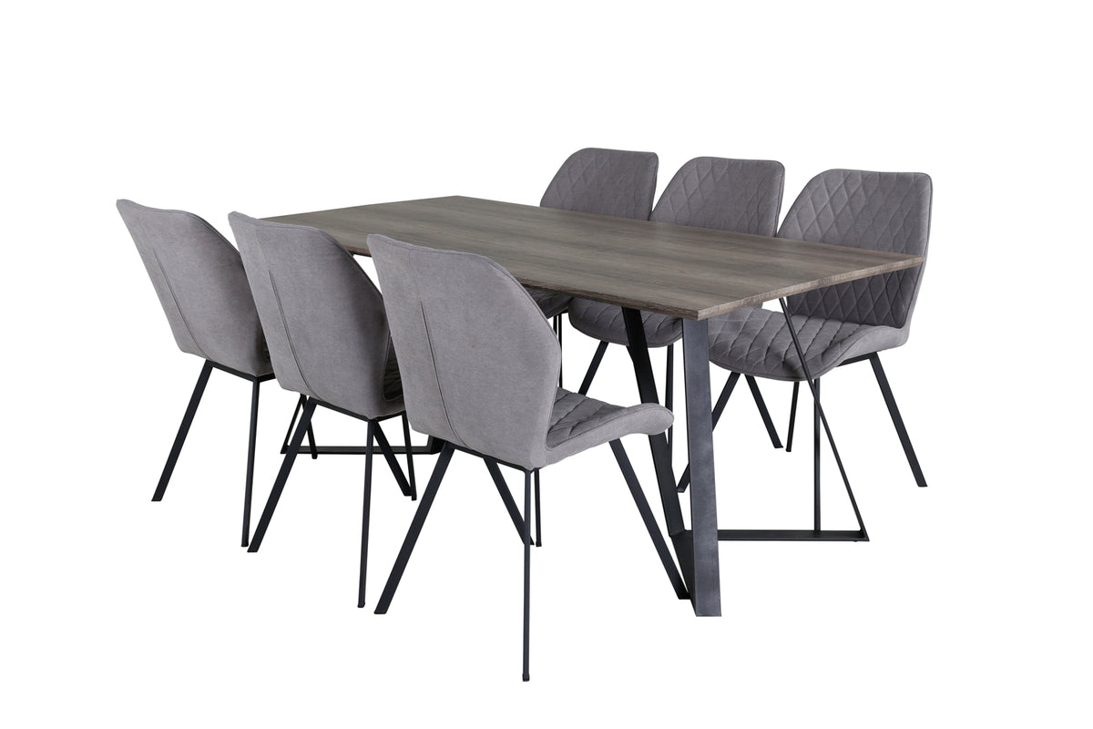 Dining Chair 2-pack Grey + Rectangular Dining Table 180 x 75 x 90 Nature