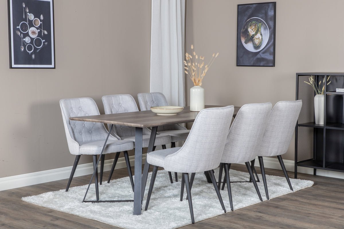 Rectangular Dining Table 180 x 75 x 90 Nature + Dining Chair 2-pack Grey